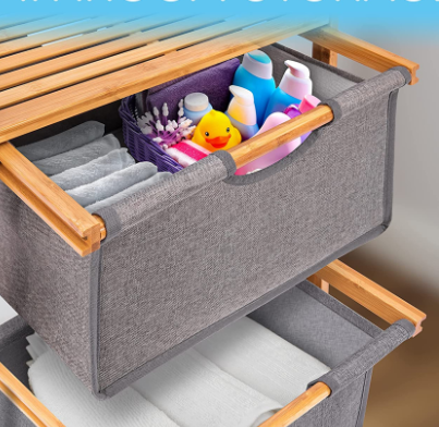 3-section independent bamboo bathroom storage rack drawer laundry towel cabinet sorting basket / 2