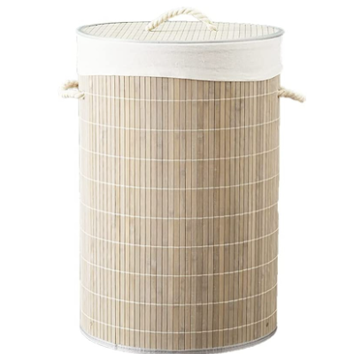 Round handle easy-to-open lid foldable and durable bamboo laundry basket / 2