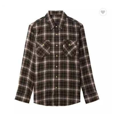 Custom High Quality Plaid Yarn Dyed Long Sleeve Button Check Flannel Shirt For Men