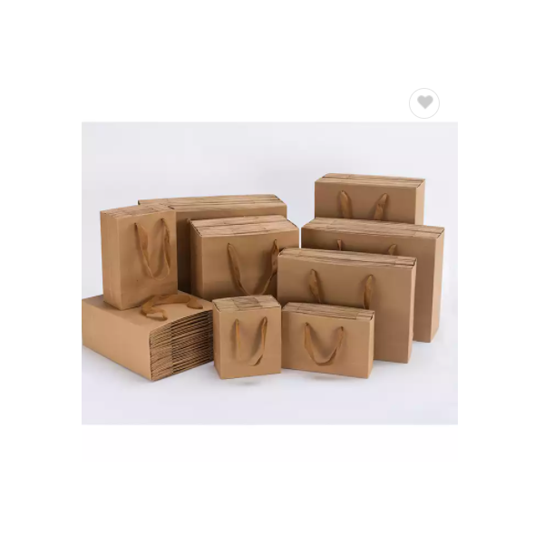 Custom Luxury Cardboard Packaging Brown Kraft Gift Craft Shopping Paper Bag With Ribbon Handles / 2