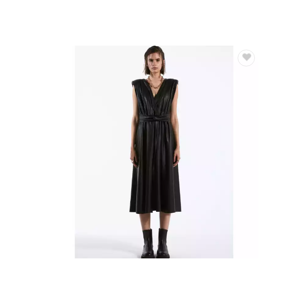 Hot Selling Winter Long Black Leather Casual Dress Sleeveless Premium High Quality Unique High Quali / 2