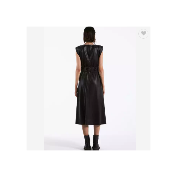 Hot Selling Winter Long Black Leather Casual Dress Sleeveless Premium High Quality Unique High Quali / 3