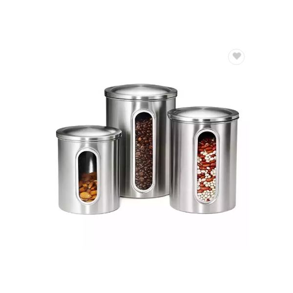 Stainless Steel Food Storage Jar Canister Container Set Kitchen Canister / 3