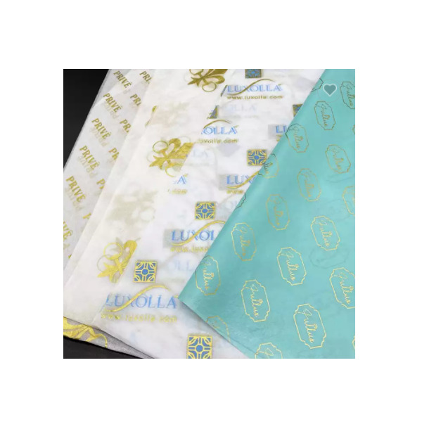 White silk paper with white logo custom printed tissue wrapping paper sheets / 3