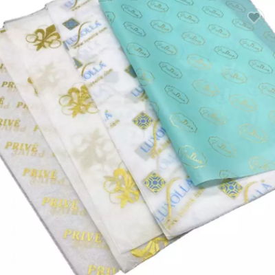 White silk paper with white logo custom printed tissue wrapping paper sheets