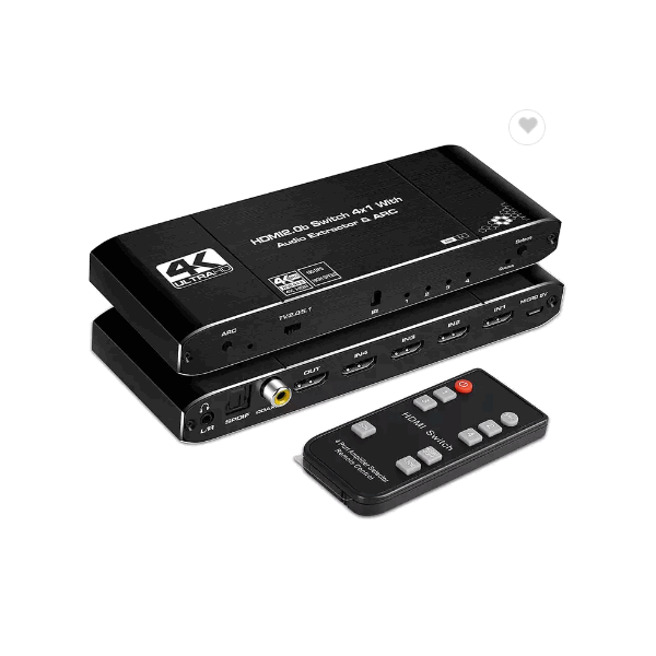 4K HDMI Switch Audio Output 4-port HDMI Switcher 2.0b 4x1 with ARC Coaxial Toslink 3.5mm with IR Rem / 2