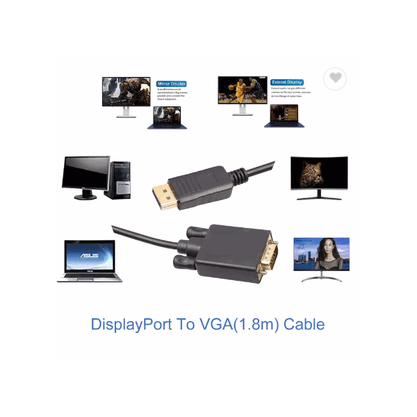 Wholesale supply cheap DP to VGA cable 1.8m DisplayPort male to VGA male video cable 1080P for lapto / 3