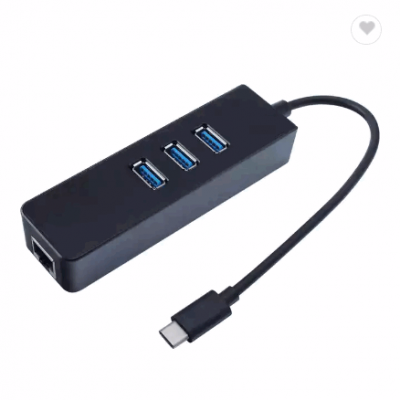 High speed USB 3.1 Type C to 3 Ports USB 3.0 Hub with RJ45 adapter cable Gigabit Network Transmissio