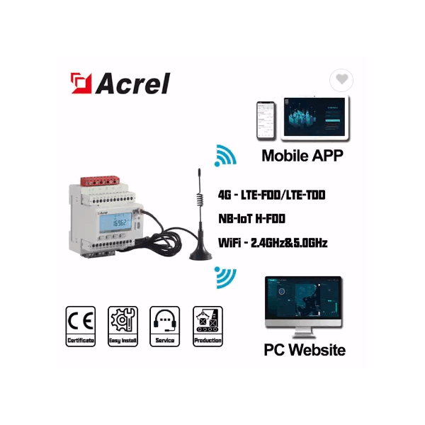 Acrel ADW300W/C three phase energy meter with 3 splict core CTs 100A , dia16mm , RS485 Modbus, (wifi / 6