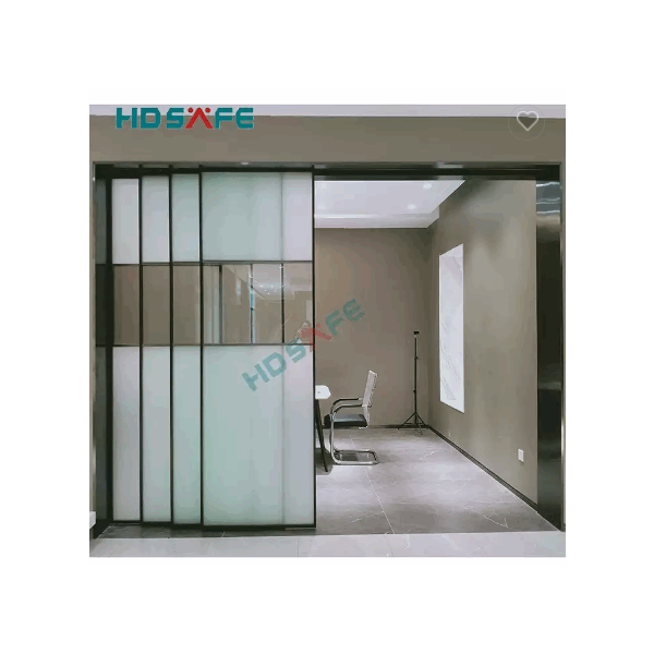 French office 8mm frosted glass sliding door 4 panels black frame aluminum soft closing interior sli / 1