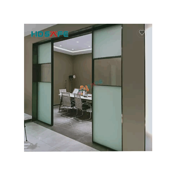 French office 8mm frosted glass sliding door 4 panels black frame aluminum soft closing interior sli / 5