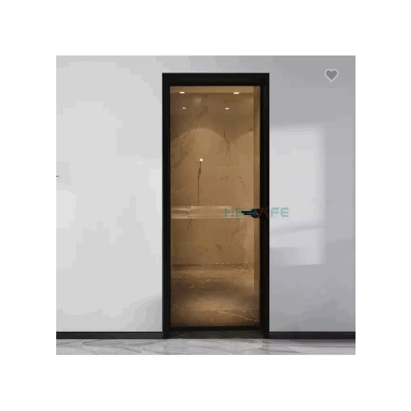 Hotel interior black frame bathroom 8mm glass bedroom casement door house modern single flush swing  / 1