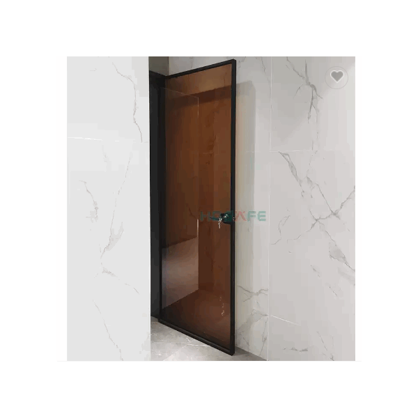 Hotel interior black frame bathroom 8mm glass bedroom casement door house modern single flush swing  / 3