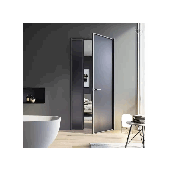 Hotel interior black frame bathroom 8mm glass bedroom casement door house modern single flush swing  / 6