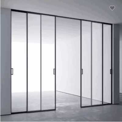 glass sliding door 4 panel aluminium slim frame kitchen living room bedroom glass door black soft cl