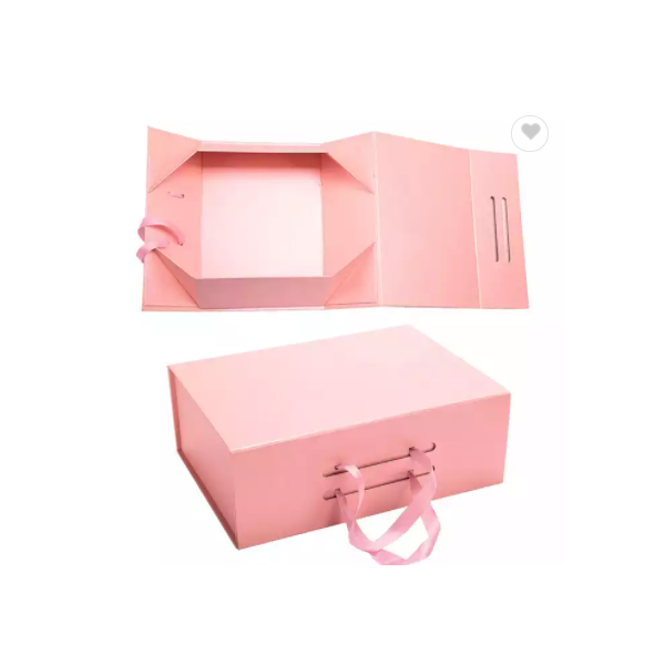 Custom printed gift foldable flip-top box packaging boxes art paper with ribbon handles / 1