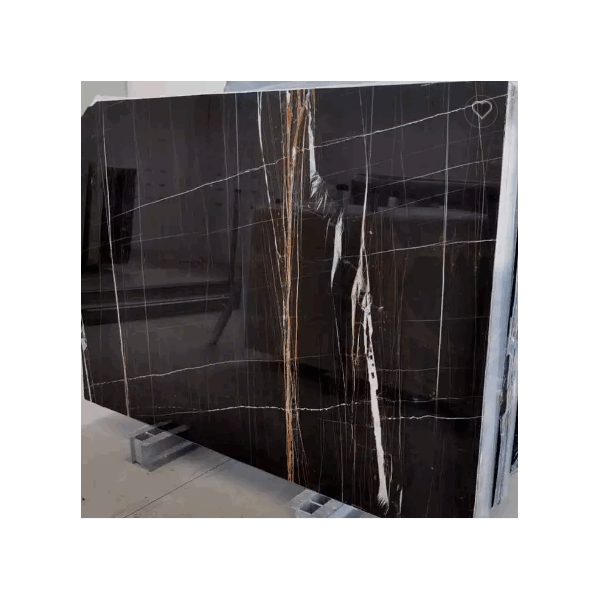 Natural Polished Marble Black Marble With Gold Veins Sahara Noir Marble Slabs / 2