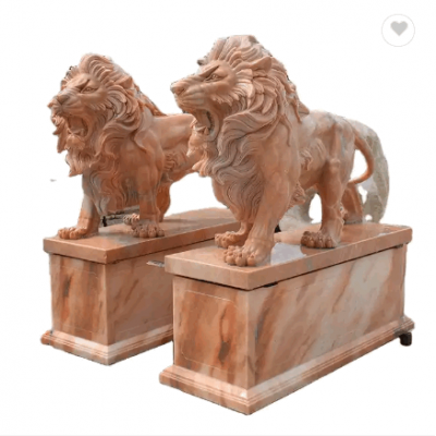 Western Style Large Outdoor Stone Lion Sculpture Natural Marble Lion Statue