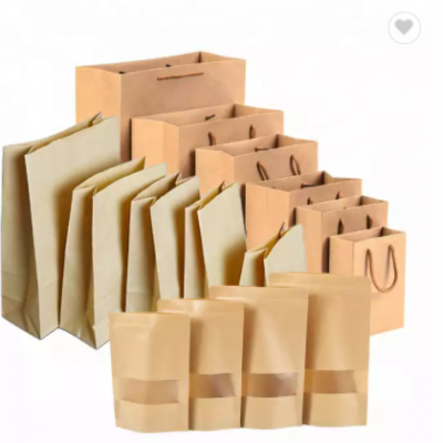 Custom Logo Clear Window Pouches Ziplock Bags Brown Bolsas De Kraft Paper Bags for Food Nuts Bag