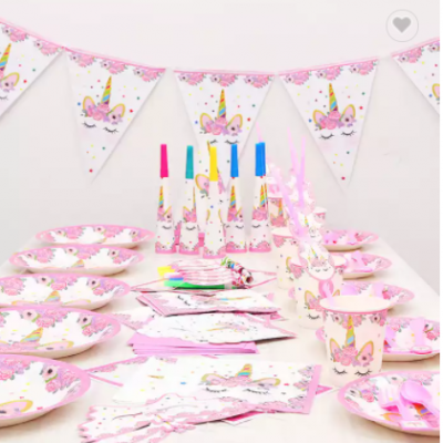 Unicorn Theme Disposable Party Paper Plates Home Decoration Set Kids Birthday Decorations Party Supp