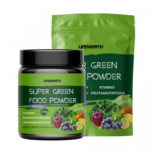 Lifeworth Vegan Supplement Greens Blend Organic Superfood Green Energy Drink Powder With Spirulina / 2