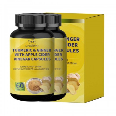 Lifeworth private label health supplements turmeric ginger extract capsules with apple cider vinegar