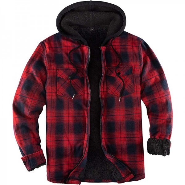 OEM men plaid fleece jacket coat winter windproof warm outdoor jackets / 3