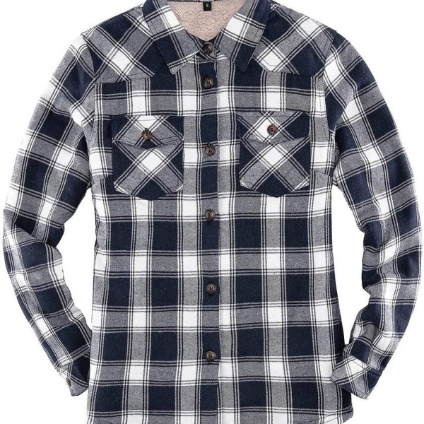 High Quality Custom Men Winter Plaid Sherpa Fleece Jacket / 1