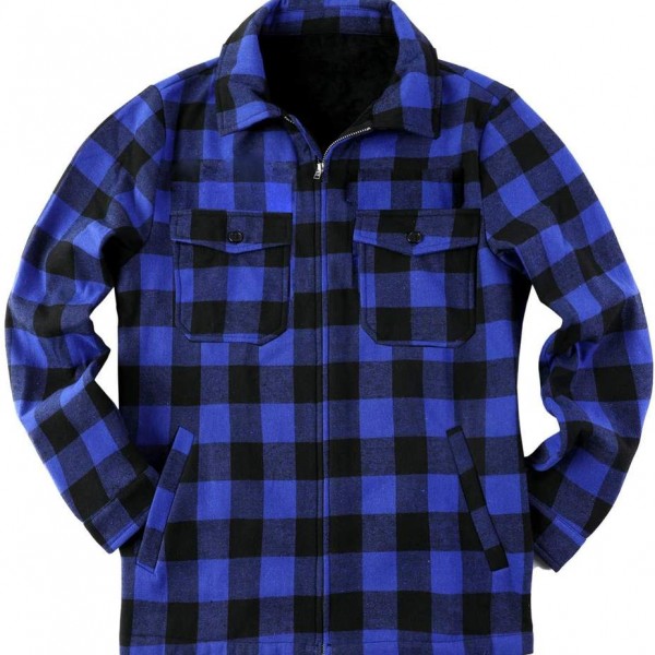 High Quality Heavy Flannel Plaid Jacket Custom Mens Button Fly Plaid Fleece Hooded Jackets Coats / 1