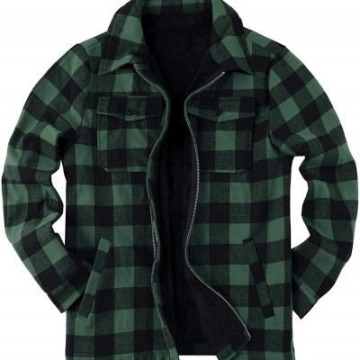 Vintage Mens Polar Fleece Flannel Shirt Jacket Fitted Plaid Heavy Lined Flannel Shirt Jacket for Men