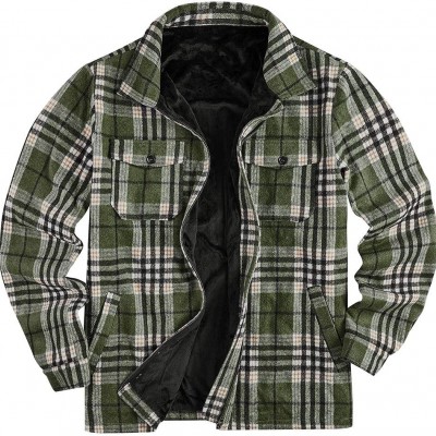 Custom Logo Men's Sherpa Fleece Lined Flannel Shirt Jacket for Men Warm Brushed Plaid Shirt jac