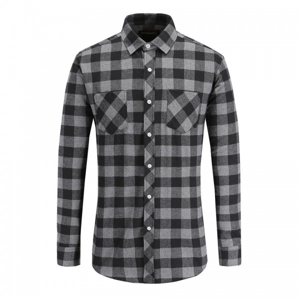 Amazon Hot Sale Heavyweight Cotton Oversized Plaid Thick Flannel Men Shirt / 3