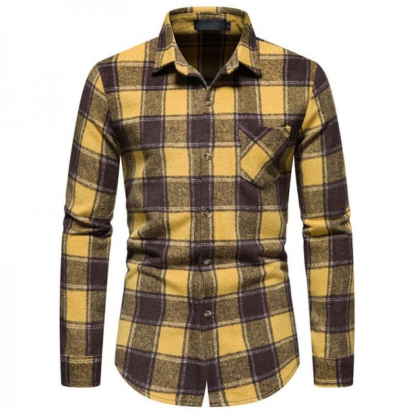 Custom Logo Factory Wholesale Comfortable Cotton Polyester Long Sleeve Casual Men Plaid Flannel Shir / 2