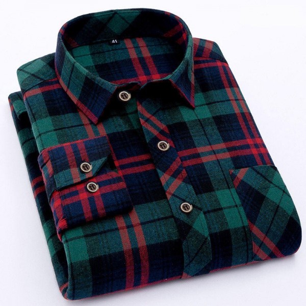 Good quality logo printing oversized casual cheap plain custom red and black plaid flannel shirts / 3