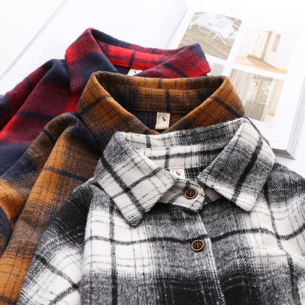 High Quality Autumn Casual Dark Colour Plaid Pattern Full Sleeve Polyester Spandex Check Flannel Shi / 3