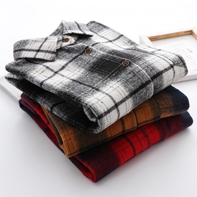 High Quality Autumn Casual Dark Colour Plaid Pattern Full Sleeve Polyester Spandex Check Flannel Shi