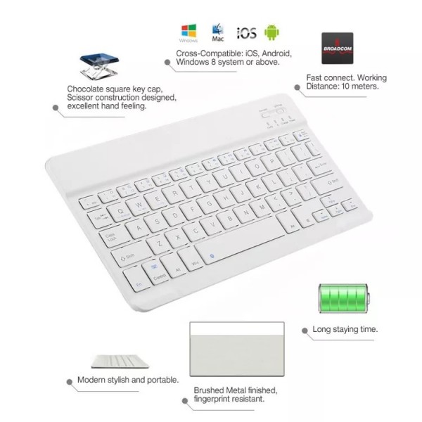 Factory oem russian white multimedia slide out scissor switch wireless bluetooth keyboard for ipad t / 1