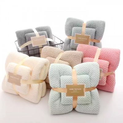 professional manufacture Warp knitted coral velvet trimmed towel set Bath towel suit
