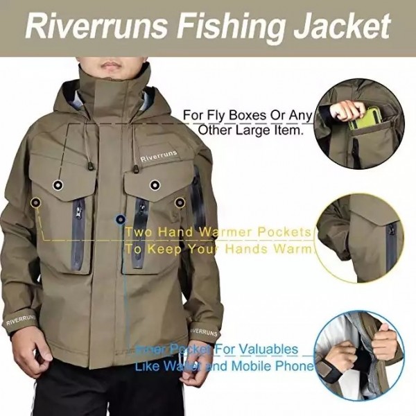 Custom Made Outdoor Jacket Recycled Fabric Waterproof Mens Fishing Jacket / 3