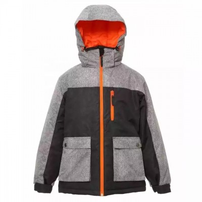 Kids Snow Jacket Black Denim Warm Insulation Winter Jacket with Large Cargo Pockets