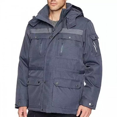 hooded reflective stripe heavy workwear coat multi pockets down jacket winter jacket