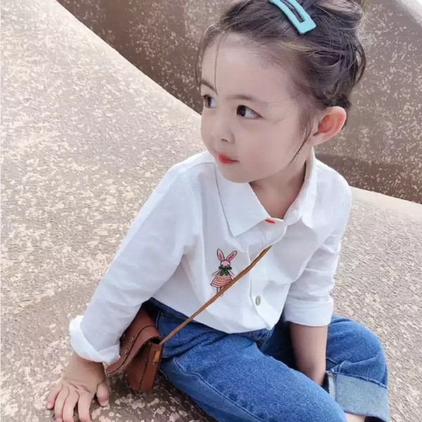 Girls' shirt color button embroidered shirt Girls t-shirt baby autumn clothes / 2