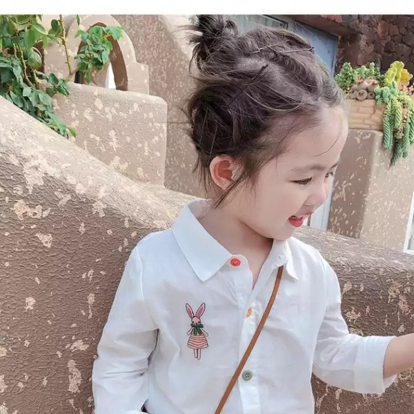 Girls' shirt color button embroidered shirt Girls t-shirt baby autumn clothes / 3