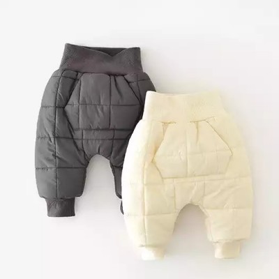 Winter Korean Thickened Children's Pants Baby Quilted Cotton Checker High Waist Warm Pants