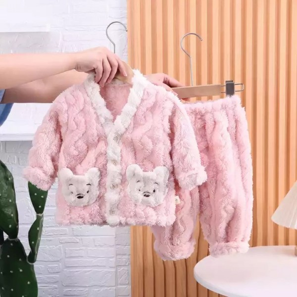 Winter New Children's Cartoon Farai Fleece Warm Home Garment Two piece set of boys and girls� / 2