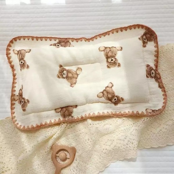Cute Cartoon New Born Baby sleeping Pillow, Breathable Muslin Cotton Pillow for newborn / 3
