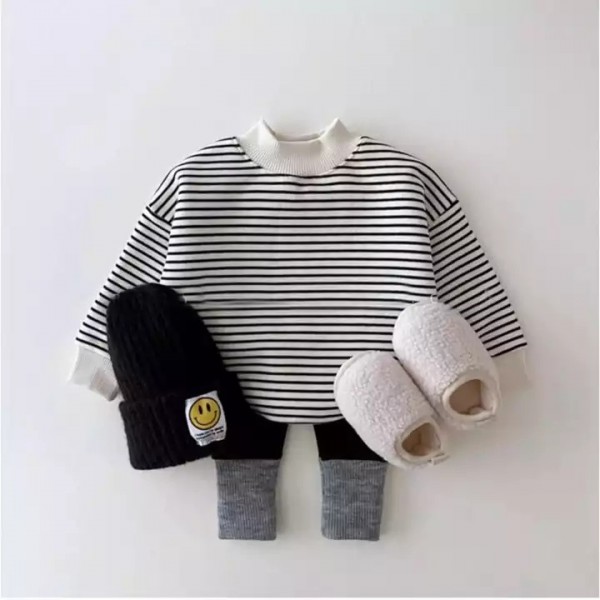 Baby Stripe Plush High Neck Sweater Shirt Fashion casual T-shirt Children's warm Wear / 3