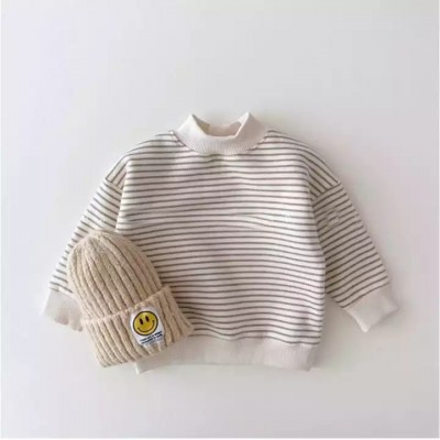 Baby Stripe Plush High Neck Sweater Shirt Fashion casual T-shirt Children's warm Wear