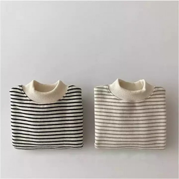 Baby Stripe Plush High Neck Sweater Shirt Fashion casual T-shirt Children's warm Wear / 2