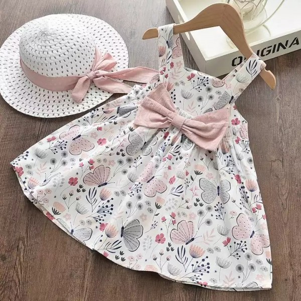 Baby girl printed cotton dress Spring summer new butterfly print baby sling dress / 3